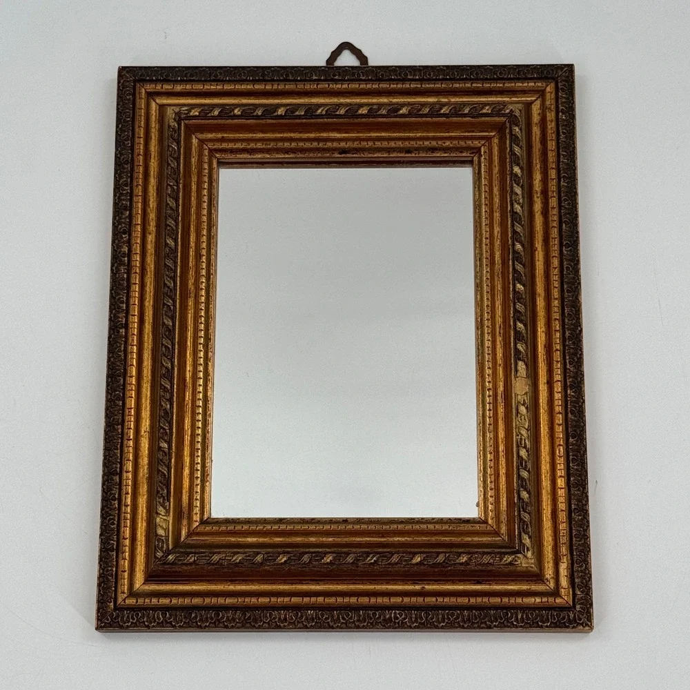 Vintage Italian Gilt Wood Wall Mirror Ornate Gold Frame Gimbels 8x10
